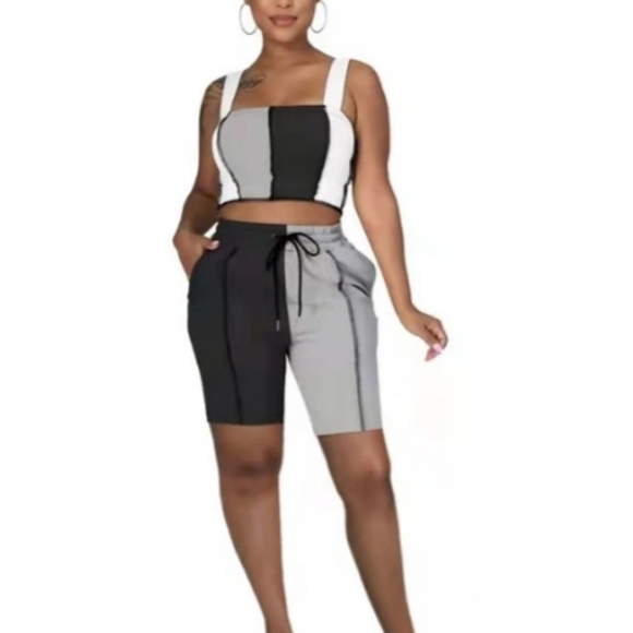 Black/White/Grey-Color Block Short Set - Picture 2 of 4